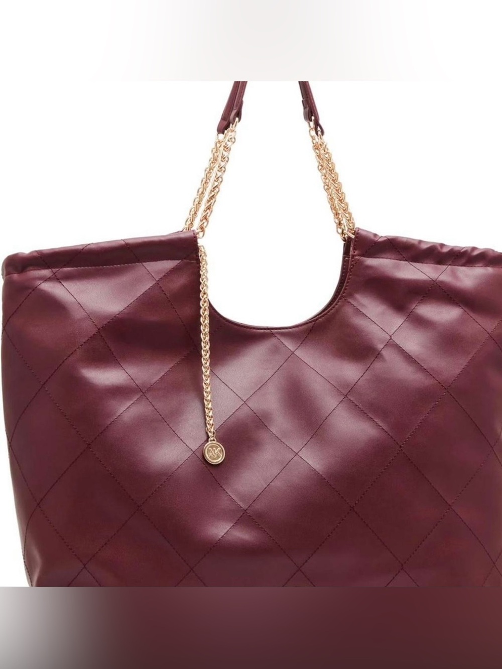 Anne Klein Quilted Burgundy Shoulder Tote with Gold Chain Straps
